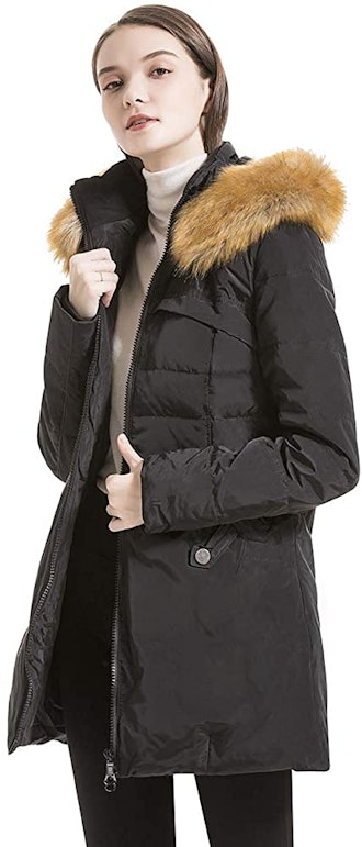 Valuker Women's Warm Down Jacket with Fur Hood