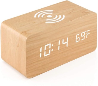 Oct17 Wooden Alarm Clock with Wireless Charging Pad