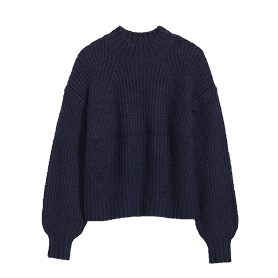 Cozy Shaker-Stitch Mock-Neck Sweater
