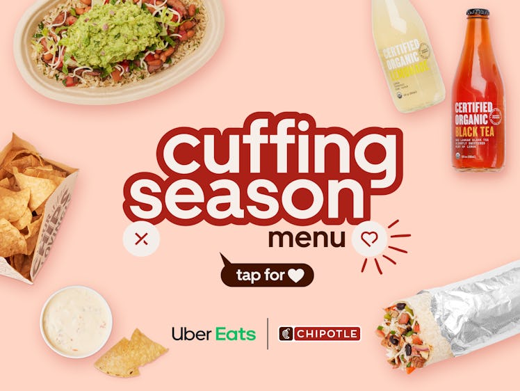 Chipotle's Uber Eats Cuffing Season Menu with Hinge includes up to $8 off an order.