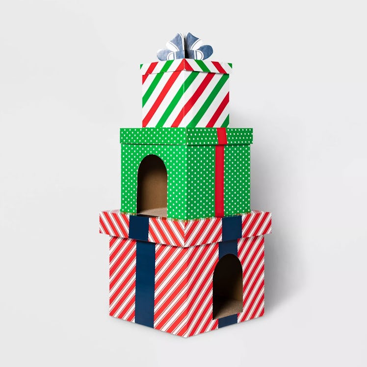 Double Decker Holiday Present Tower Cat Scratcher House - XL - Wondershop™