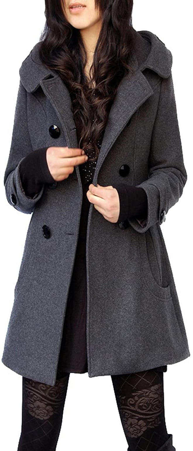 Tanming Women's Double Breasted Wool Blend Pea Coat