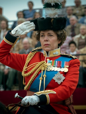 Queen Elizabeth II trooping the colour in 'The Crown,' via Netflix press site.