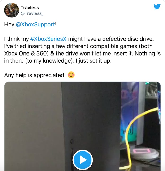 Twitter Xbox Series X disc drive malfunction