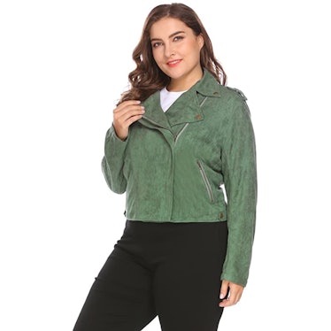 IN'VOLAND Plus Size Faux Suede Cropped Jacket