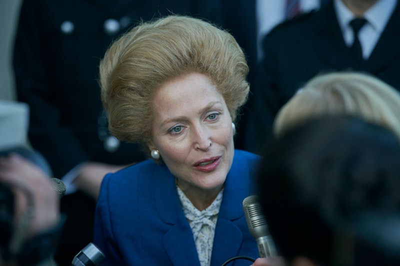 Gillian Anderson as Margaret Thatcher in 'The Crown' Season 4 via the Netflix press site