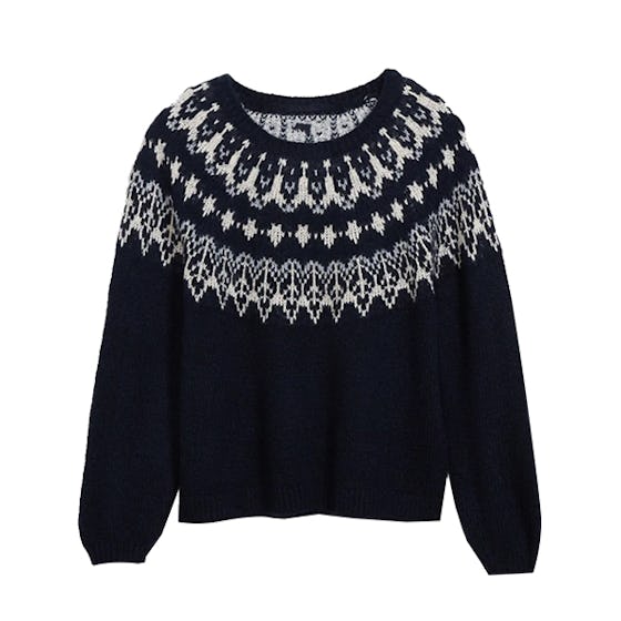 Cozy Fair Isle Blouson-Sleeve Sweater 