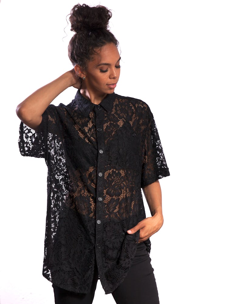 Stuzo Clothing Lace Short Sleeve Button Down