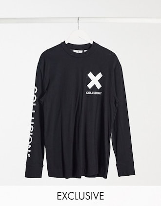 COLLUSION Unisex long sleeve logo organic cotton t-shirt in black