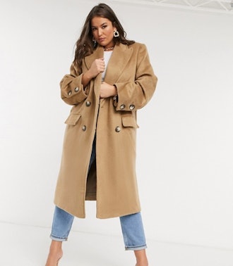 Curve Brushed Luxe Maxi Coat in Camel
