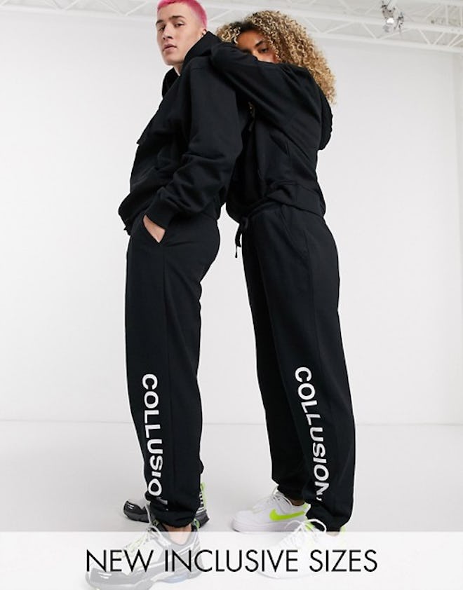 COLLUSION Unisex logo joggers in black