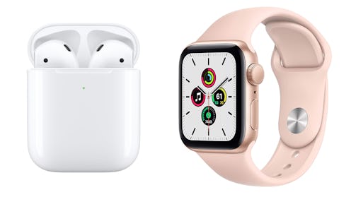 AirPods and Apple Watches  on a white background