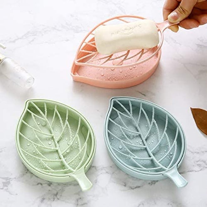 ZRAZ Leaf-Shaped Soap Holder with Draining Tray (3-Pack)