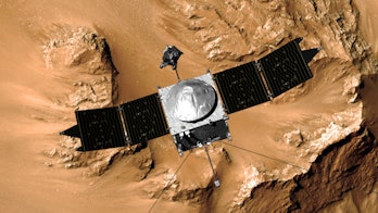 An artist's conception of MAVEN studying Mars.