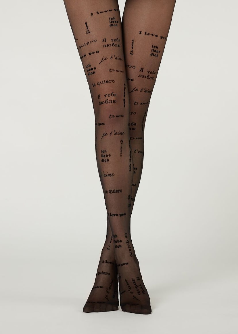 Sheer Tights with Flock Print
