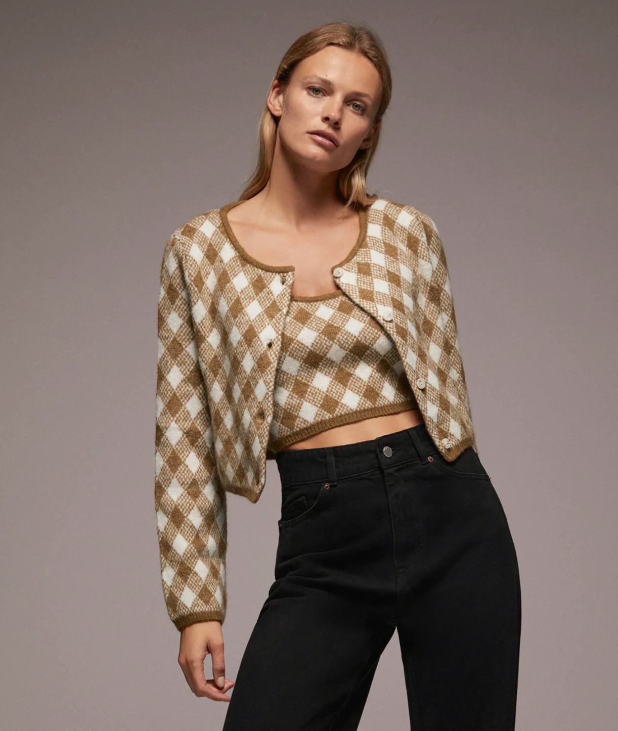 cardigan and top twin set zara