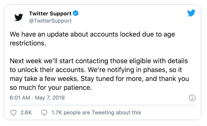 Twitter suspends accounts that set their birthdate at sign-up to below 13 years-old. 