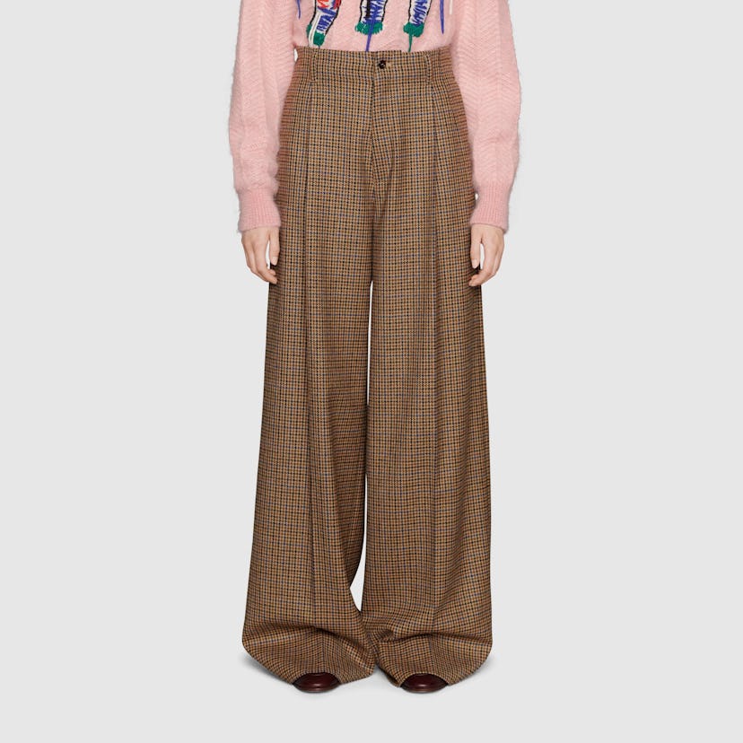 Houndstooth Wool Wide-Leg Pant