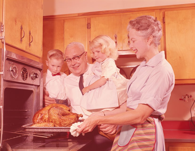 Grandparents on Thanksgiving with grandchildren.