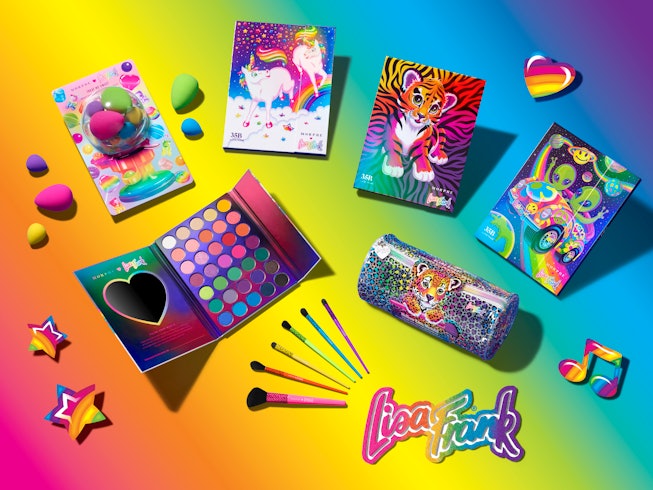 Lisa Frank collection for Morphe Cosmetics featuring eyeshadow and blenders