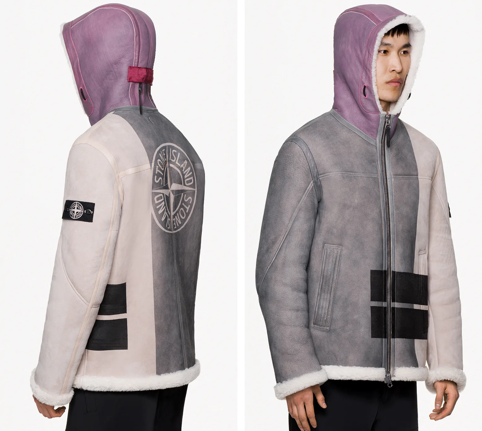 hand-sprayed sheepskin hoodie costs 