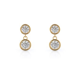 Round Natural Diamond Two Stone Drop Earrings