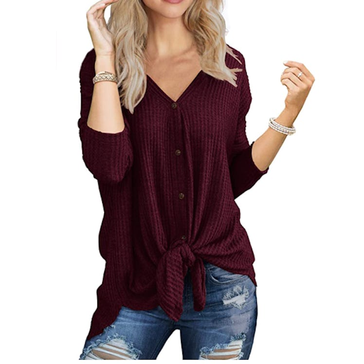 IWOLLENCE Waffle Knit Tunic Top