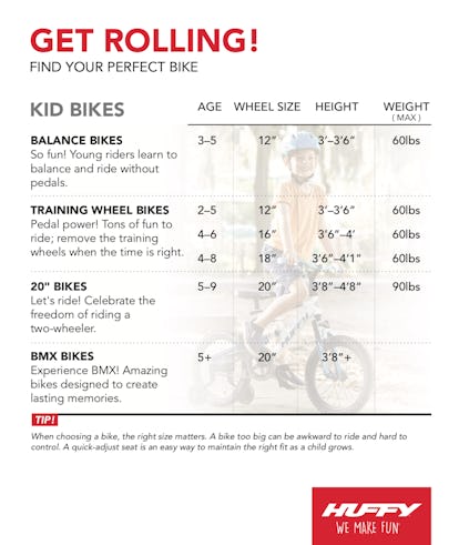 Childrens bike size chart by height hot sale