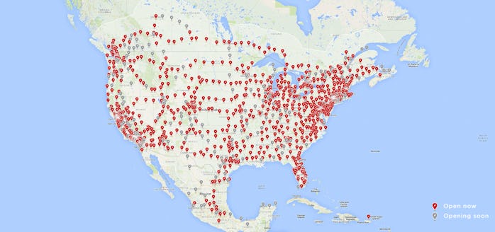 Map of Tesla's North American Supercharger network. 