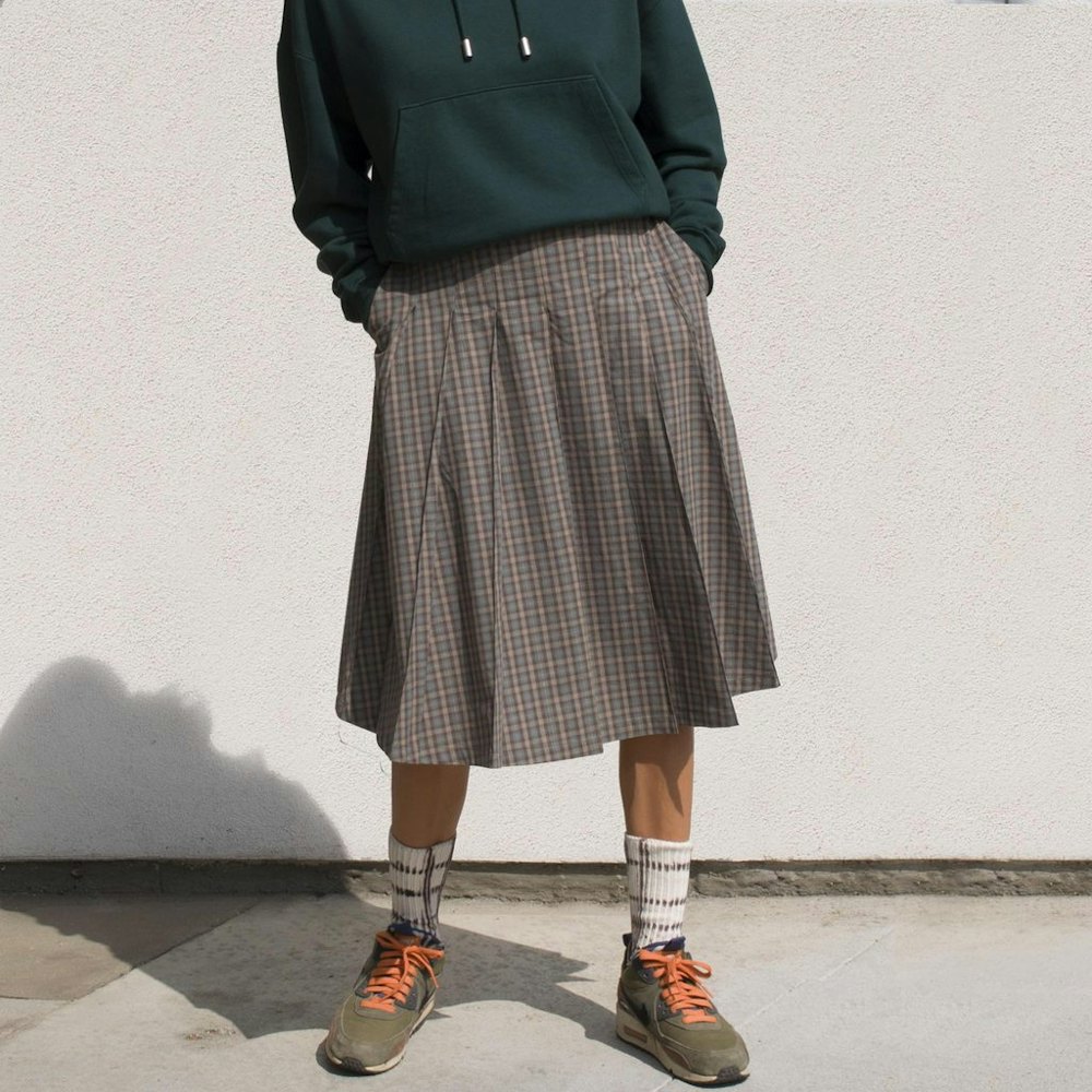 Mix Plaid Pleated Skirt