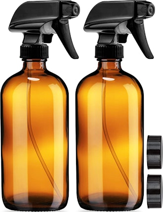 Empty Amber Glass Spray Bottles with Labels (2-Pack)