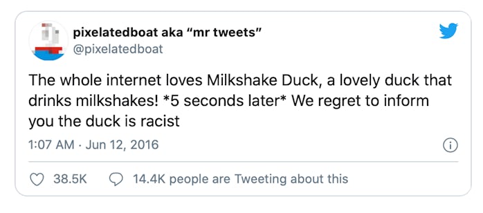 "Milkshake Duck" is a phenomena in which people are shamed for thoughts they posted online years ear...