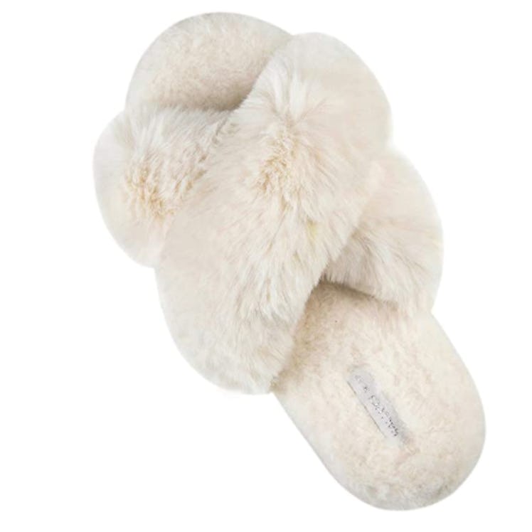 HALLUCI Cross Band Plush Slippers