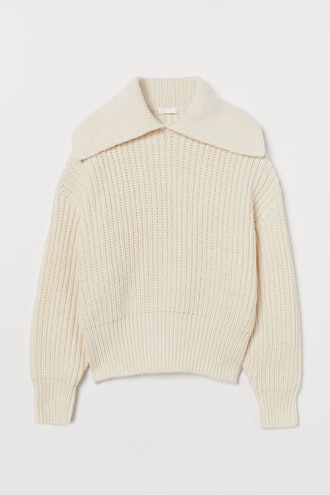Collared Rib-knit Sweater