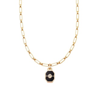 Gold Onyx Locket Aegis Chain Necklace