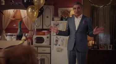 Johnny Rose (Eugene Levy) tells jokes at Roland's in 'Schitt's Creek.'