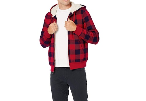 Amazon Essentials Sherpa-Lined Plaid Zipper Sweatshirt