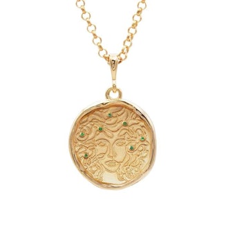 Medusa 7 Emerald Gold Medallion Necklace