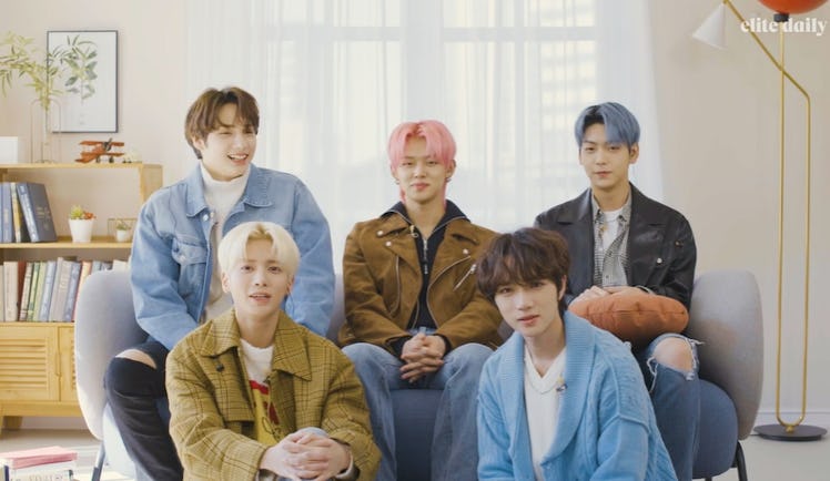 A screenshot from the video of TXT quizzing each other about TXT.