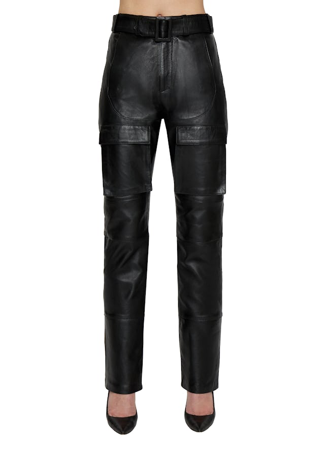 BELTED LEATHER CARGO PANTS