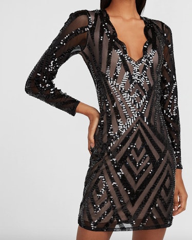 Sequin Scalloped V-Neck Sheath Dress