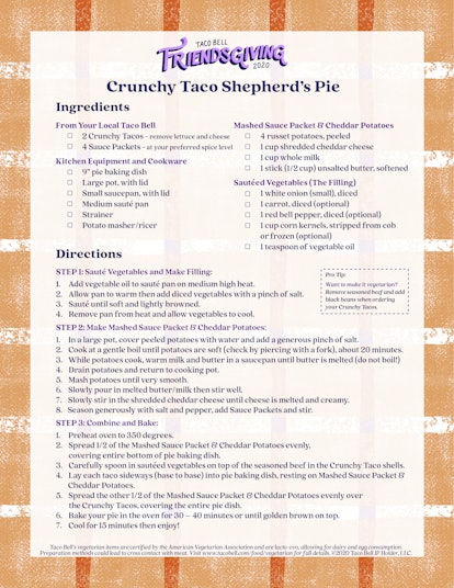 Taco Bell's 2020 Friendsgiving recipe for Crunchy Taco Shepherd's Pie is a take on a classic.