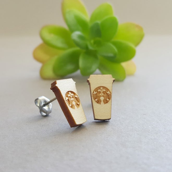 Starbucks Cup Maple Wood Earrings 