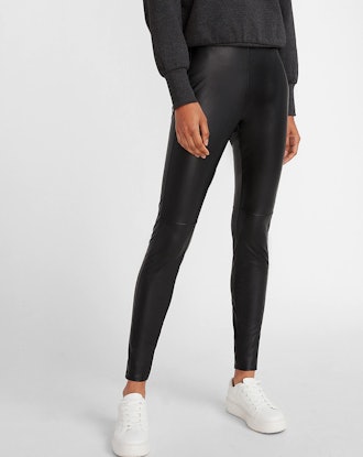 Super High Waisted Vegan Leather Seamed Leggings