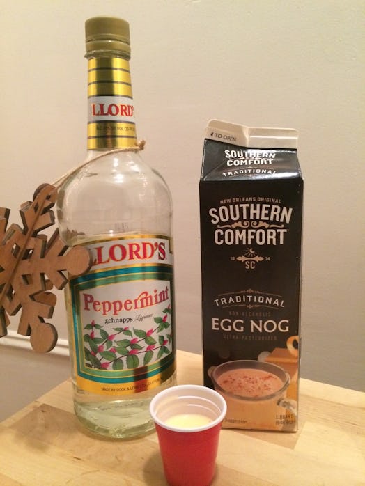Eggnog and peppermint schnapps tastes like Christmas in a cup.