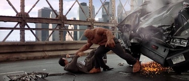 Ben Grimm fighting in a Fantastic Four scene