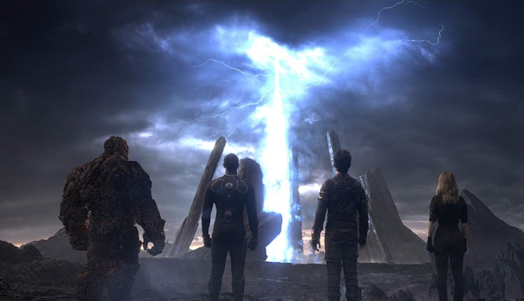 Four Fantastic Four characters looking at a storm