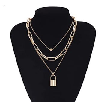Salircon Layered Necklace Lock & Key Pendant
