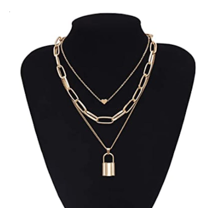 Salircon Layered Necklace Lock & Key Pendant