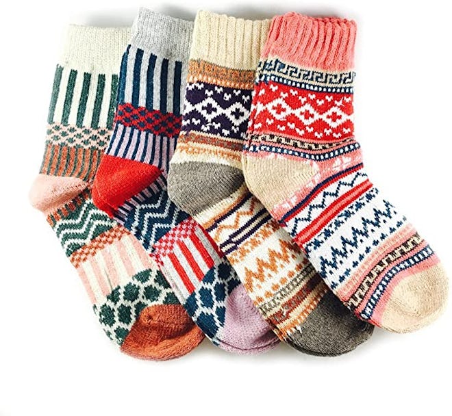 JOYCA & Co. Multicolor Warm Wool Winter Socks (4 Pairs)